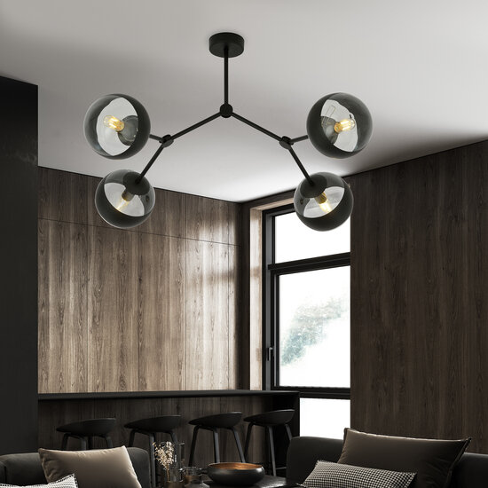 Lampe suspendue spéciale Viborg à 4 branches et ampoules rayées E14