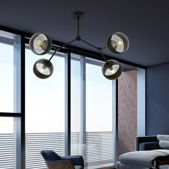 Viborg speciale hanglamp met 4 takken en gestreepte bollen E14