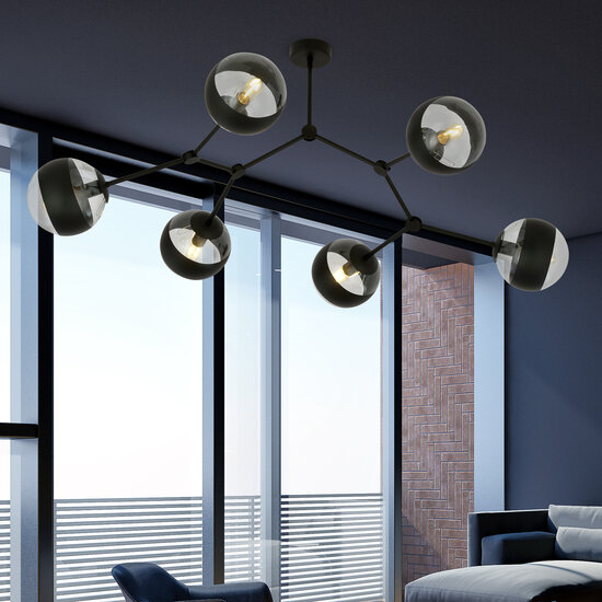 Lámpara colgante especial Viborg en forma de rama con 6 bombillas rayadas E14