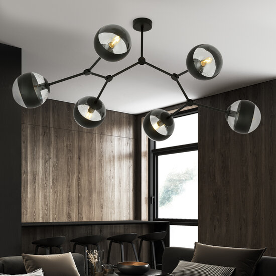 Lampe suspendue spéciale Viborg en forme de branche avec 6 ampoules rayées E14