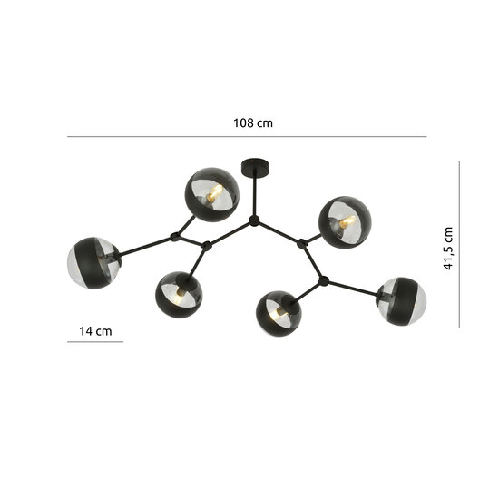 Lampe suspendue spéciale Viborg en forme de branche avec 6 ampoules rayées E14