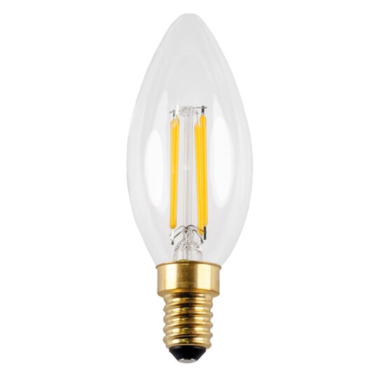 Fantasia E14 LED candle lamp with filament effect, 4W dimmable, clear glass, warm white light 2700K, 400 lumens