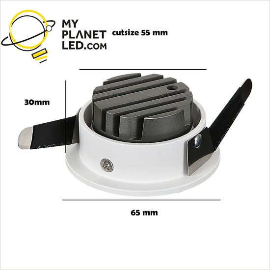 Inbouwspot 7W wit gatmaat 55 mm buitenmaat 65 mm dimbaar