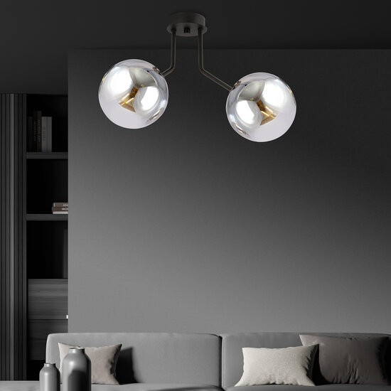 Kolding ceiling lamp with 2 smoked bulbs for E14 lamp
