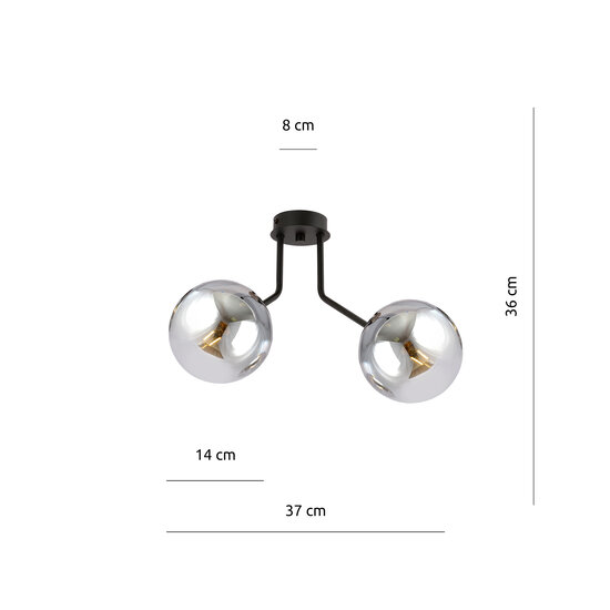 Kolding ceiling lamp with 2 smoked bulbs for E14 lamp