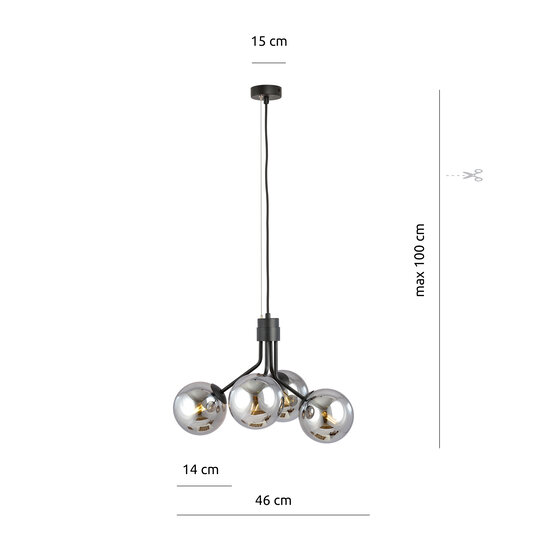 Lampe suspendue Kolding 4 ampoules fumées pour lampe E14