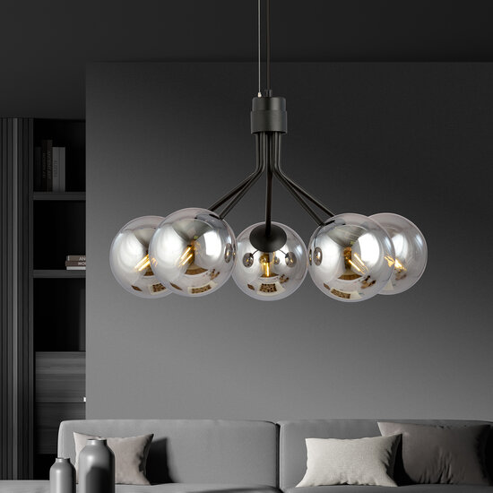Emibig Emibig Kolding 5 lamp hanglamp gerookte bollen E14 - Perfect voor moderne interieurs