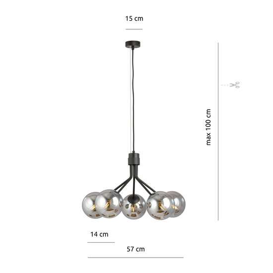 Emibig Emibig Kolding 5 lamp hanglamp gerookte bollen E14 - Perfect voor moderne interieurs