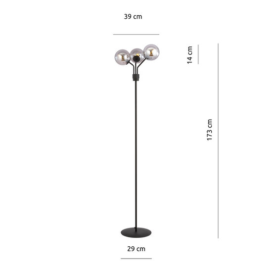 Lampadaire Kolding noir avec boules en verre fumé E14