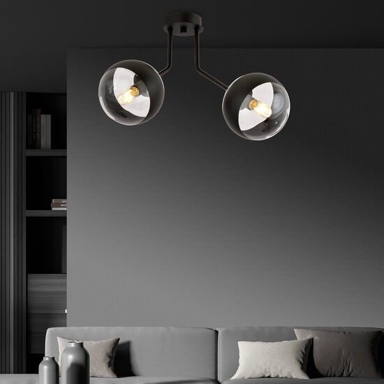 Emibig Emibig Kolding black striped ceiling lamp with 2 glass bulbs for E14 lamp - Stylish lighting for any room