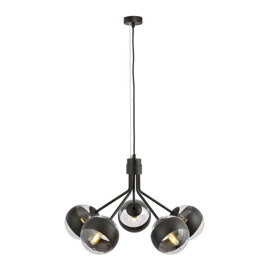 Emibig Emibig Kolding black striped 5 lamp hanging lamp glass balls E14 - Ideal lighting for your living room