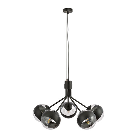 Emibig Emibig Kolding black striped 5 lamp hanging lamp glass balls E14 - Ideal lighting for your living room