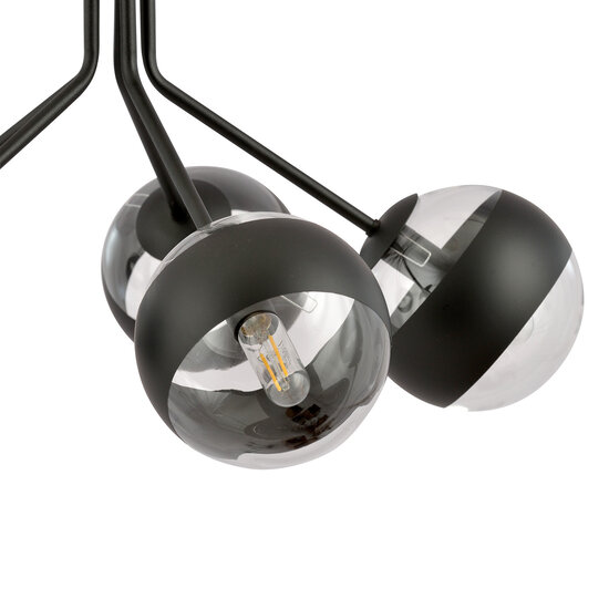 Emibig Emibig Kolding zwart gestreepte 5 lamp hanglamp glazen bollen E14 - Perfecte verlichting voor jouw woonkamer