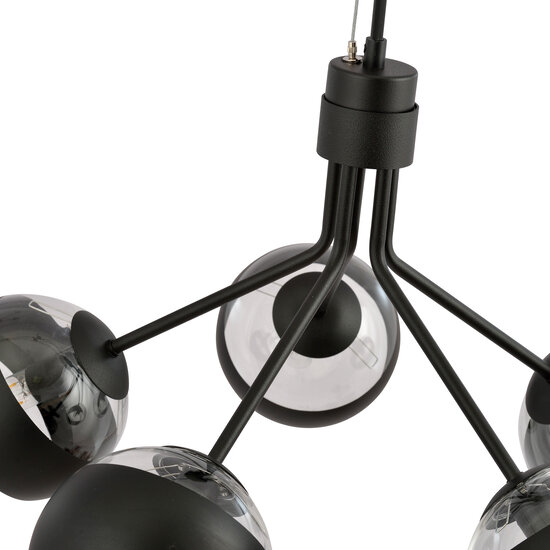 Emibig Emibig Kolding zwart gestreepte 5 lamp hanglamp glazen bollen E14 - Perfecte verlichting voor jouw woonkamer