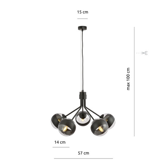 Emibig Emibig Kolding schwarz gestreift 5 Lampen Hängelampe Glaskugeln E14 - Ideales Licht für Ihr Wohnzimmer