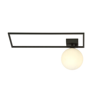 Herning design ceiling lamp black with white opal glass ball E14