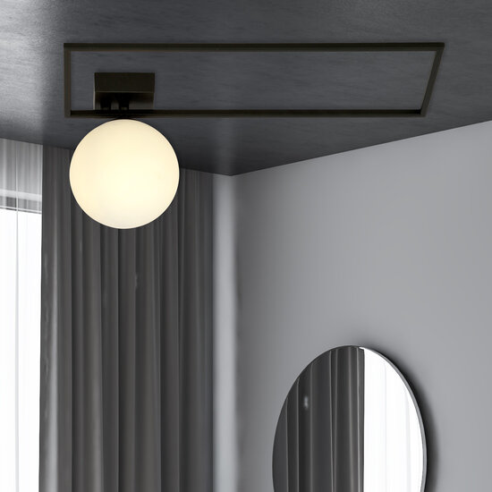 Plafonnier design Herning noir avec boule en verre opale blanc E14