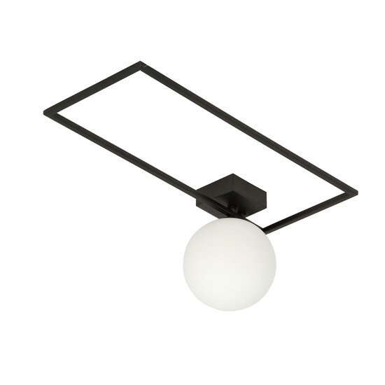 Herning design plafondlamp zwart met witte opaal glas bol E14