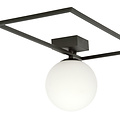 Herning design plafondlamp zwart met witte opaal glas bol E14