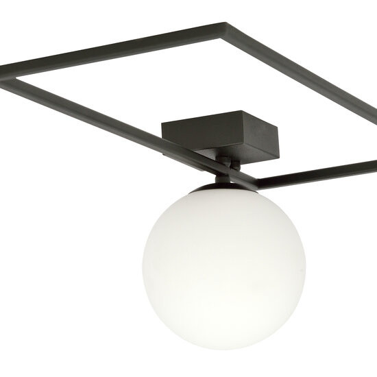 Herning design plafondlamp zwart met witte opaal glas bol E14
