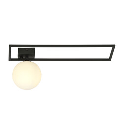 Herning grote design plafondlamp zwart met witte opaal glas bol E14