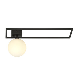 Grand plafonnier design Herning noir avec boule en verre opale blanc E14