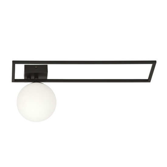 Herning grote design plafondlamp zwart met witte opaal glas bol E14