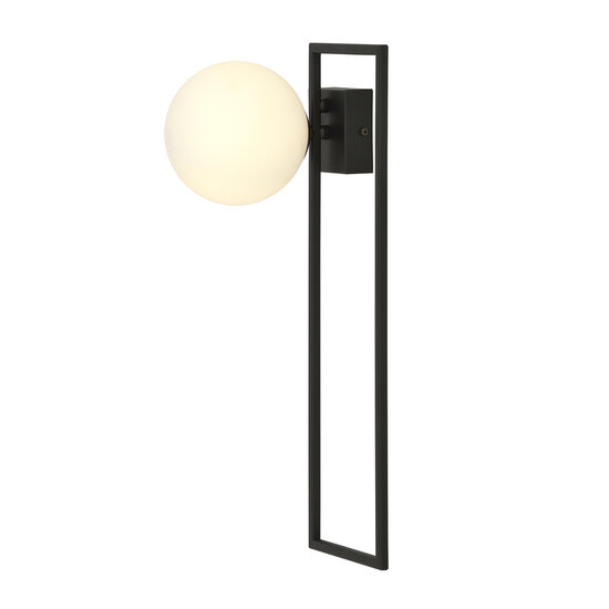 Herning grote design plafondlamp zwart met witte opaal glas bol E14