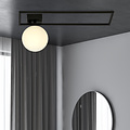Grand plafonnier design Herning noir avec boule en verre opale blanc E14