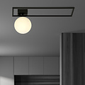 Herning grote design plafondlamp zwart met witte opaal glas bol E14