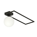 Herning grote design plafondlamp zwart met witte opaal glas bol E14