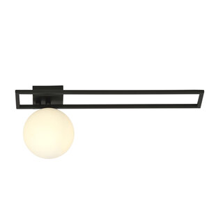 Herning lange design plafondlamp zwart met witte opaal glas bol E14