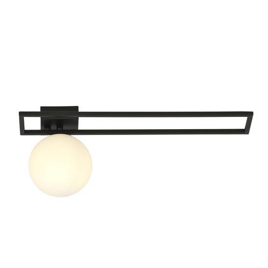 Herning lange design plafondlamp zwart met witte opaal glas bol E14