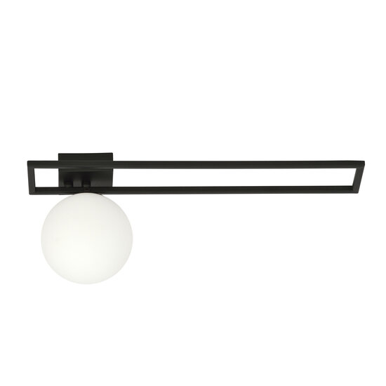 Herning lange design plafondlamp zwart met witte opaal glas bol E14