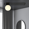 Herning lange design plafondlamp zwart met witte opaal glas bol E14