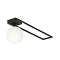 Herning lange design plafondlamp zwart met witte opaal glas bol E14