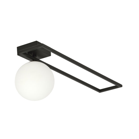 Herning lange design plafondlamp zwart met witte opaal glas bol E14