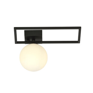 Plafonnier Herning noir avec boule en verre blanc E14