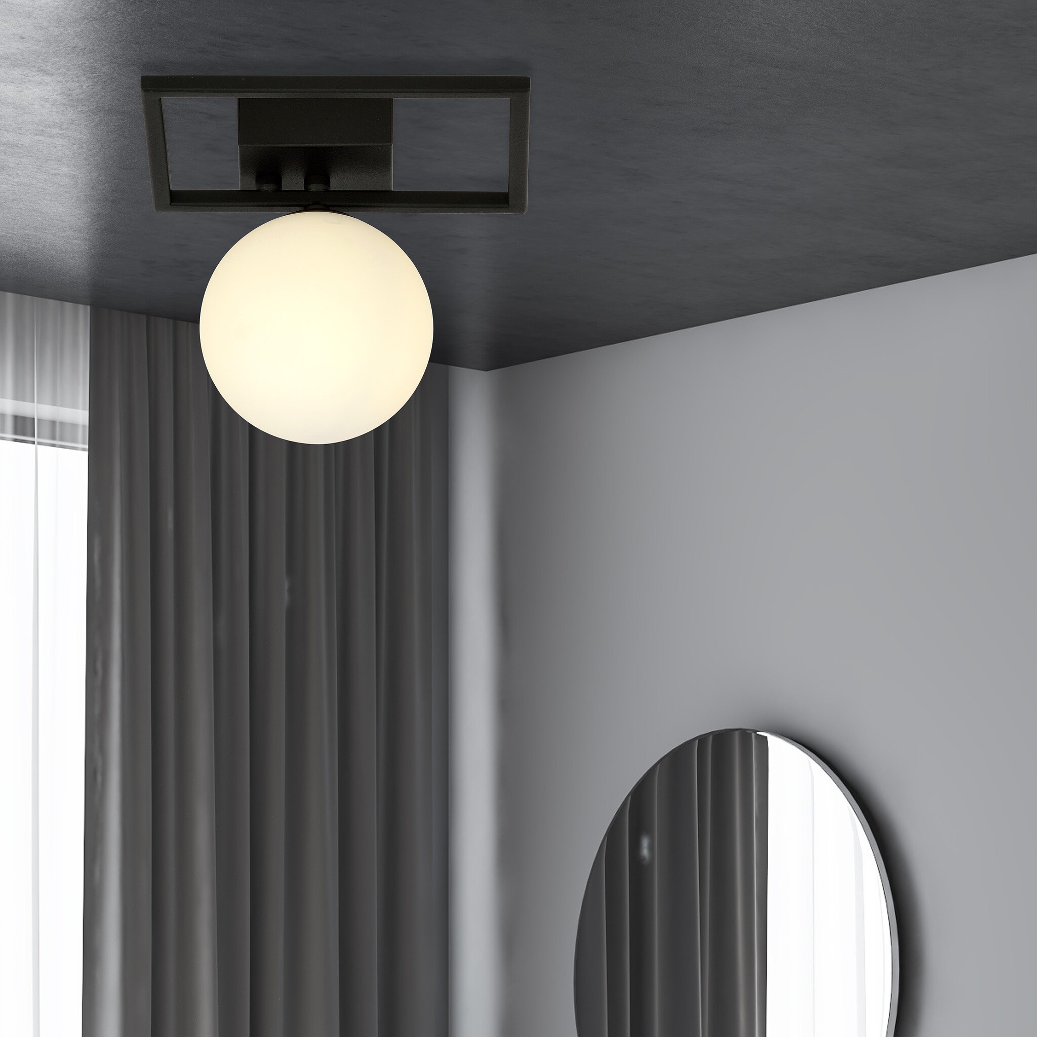 Petit plafonnier design Herning noir avec boule en verre opale