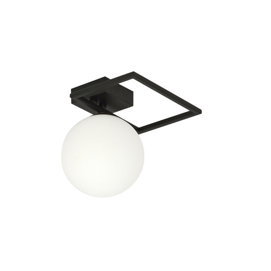 Herning kleine design plafondlamp zwart met witte opaal glas bol E14
