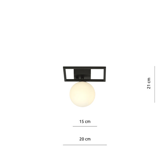 Herning kleine design plafondlamp zwart met witte opaal glas bol E14