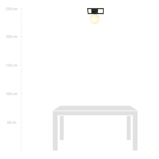 Petit plafonnier design Herning noir avec boule en verre opale blanc E14