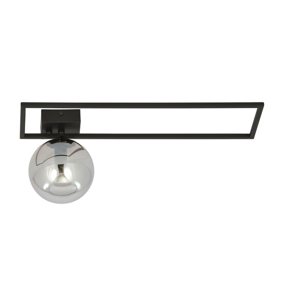 Horsens grote design plafondlamp zwart met gerookt glas bol E14