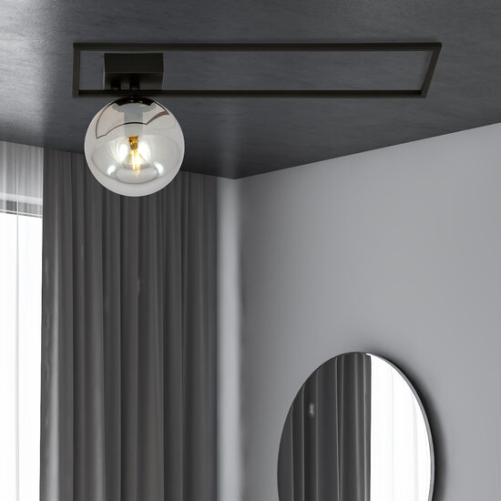 Horsens grote design plafondlamp zwart met gerookt glas bol E14