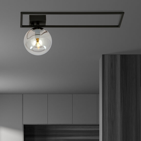 Horsens grote design plafondlamp zwart met gerookt glas bol E14