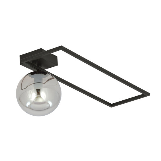 Horsens grote design plafondlamp zwart met gerookt glas bol E14
