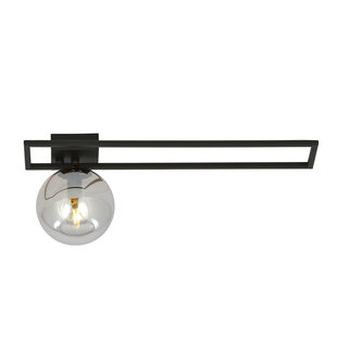 Horsens lange design plafondlamp zwart met gerookt glas bol E14