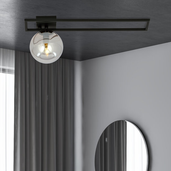Lange Design-Deckenleuchte Horsens in Schwarz mit Rauchglaskolben E14