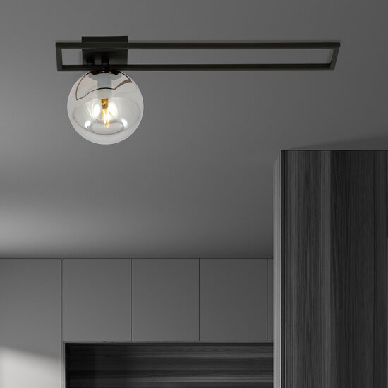 Lange Design-Deckenleuchte Horsens in Schwarz mit Rauchglaskolben E14
