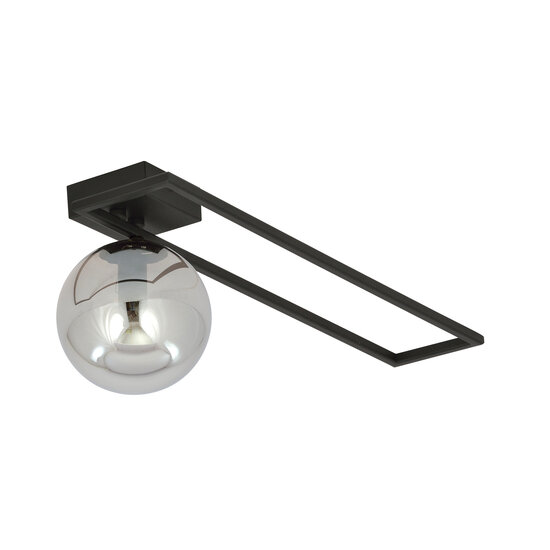 Plafonnier design long Horsens noir avec ampoule en verre fumé E14